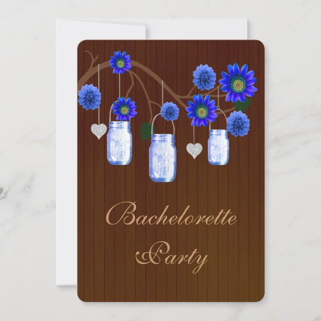 Rustic Blue Mason Burk Bachelorette Party Inbjudan (Framsida)
