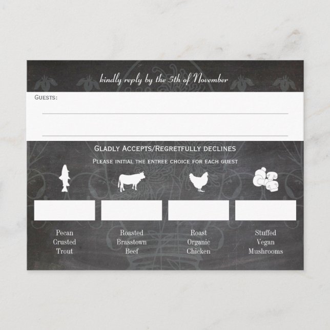 Rustic Blue Mason Burk Chalkboard Bröllop Inbjudan Vykort (Framsida)