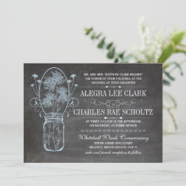 Rustic Blue Mason Burk Chalkboard Bröllop Inbjudningar