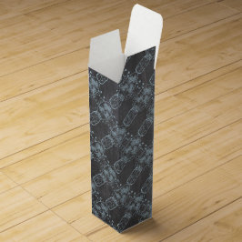 Rustic Blue Mason Burk Chalkboard Bröllop Presentask För Vinflaska