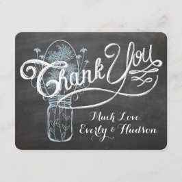 Rustic Blue Mason Burk Chalkboard Bröllop Tack Kort