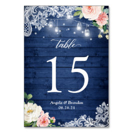 Rustic Blue Mason Burk Ljus Snöre Blommigt Bröllop Bordsnummer