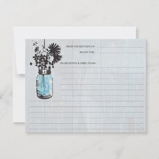 Rustic Blue Mason Burk & Wildblommor Recept Card (Framsida)