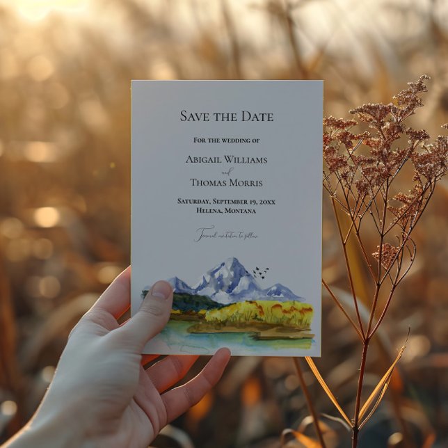 Rustic Blue Mountain Bröllop spara datum Card Spara Datumet (Skapare uppladdad)