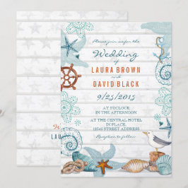 Rustic Blue Nautical Beach Sand Bröllop Inbjudningar