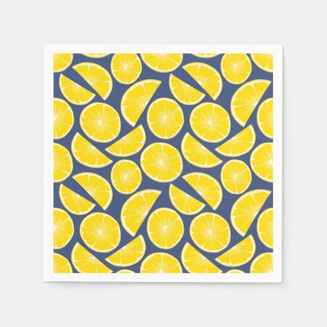 Rustic Blue och Gult Lemons Mönster Pappersservett (Framsidan)