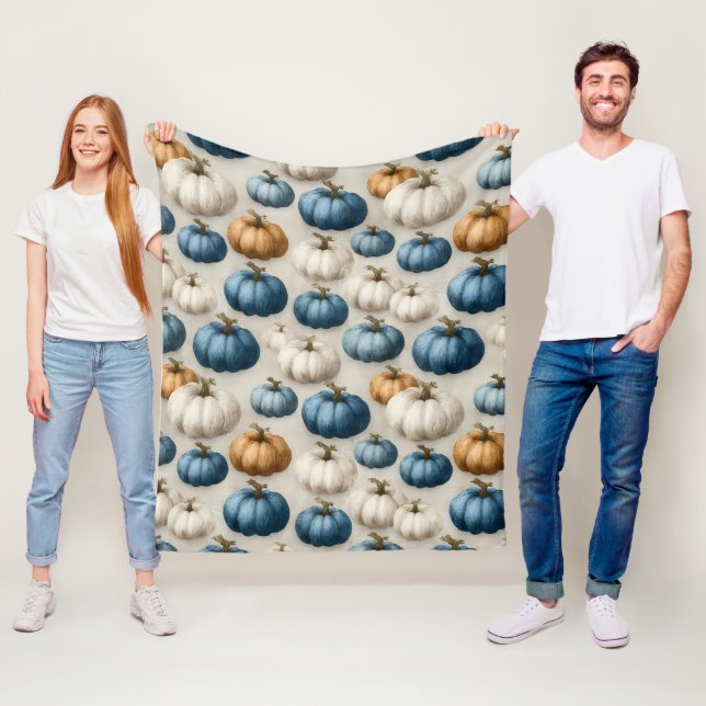 Rustic Blue och Neutralt Pumpkins Fleecefilt (På plats)