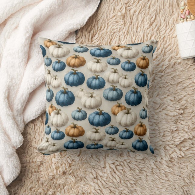 Rustic Blue och Neutralt Pumpkins Kudde (Filt)