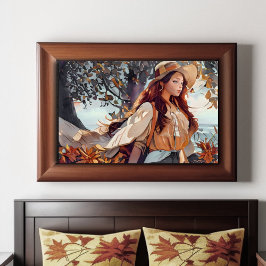 Rustic Blue och Tan Watercolor Girl Poster