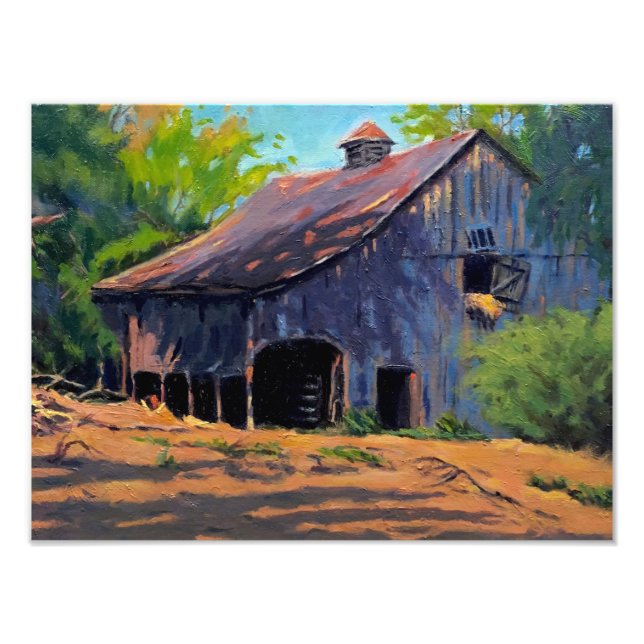 Rustic Blue Orange Grönt Missouri Barn Painting Fototryck (Framsidan)