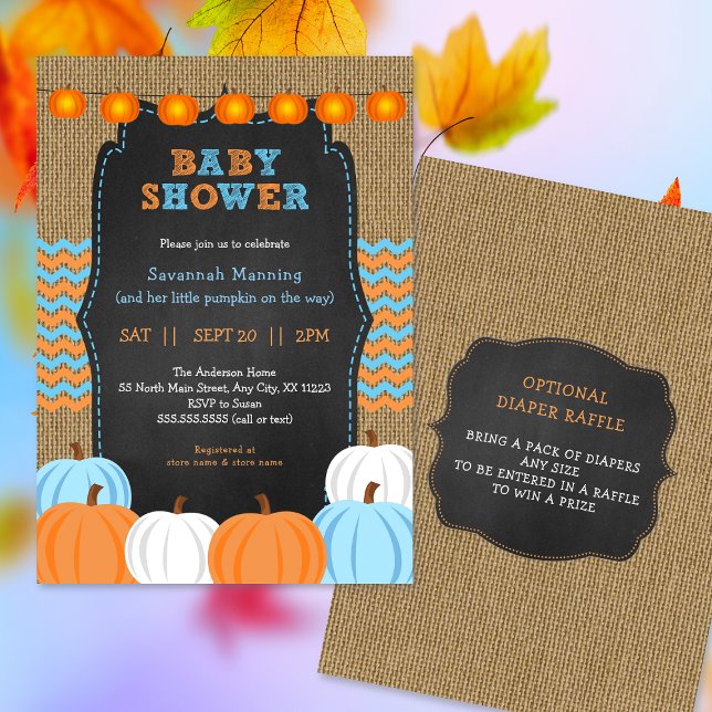 Rustic Blue Orange Pumpkin-inbjudan till babydusch Inbjudningar (Skapare uppladdad)