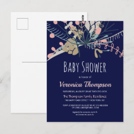 Rustic Blue & Pastel Botanical Baby Shower Inbjuda Vykort