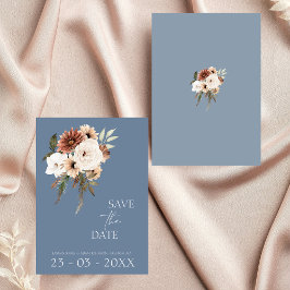 Rustic Blue Peach Blommigt Bröllop spara datum Datumet