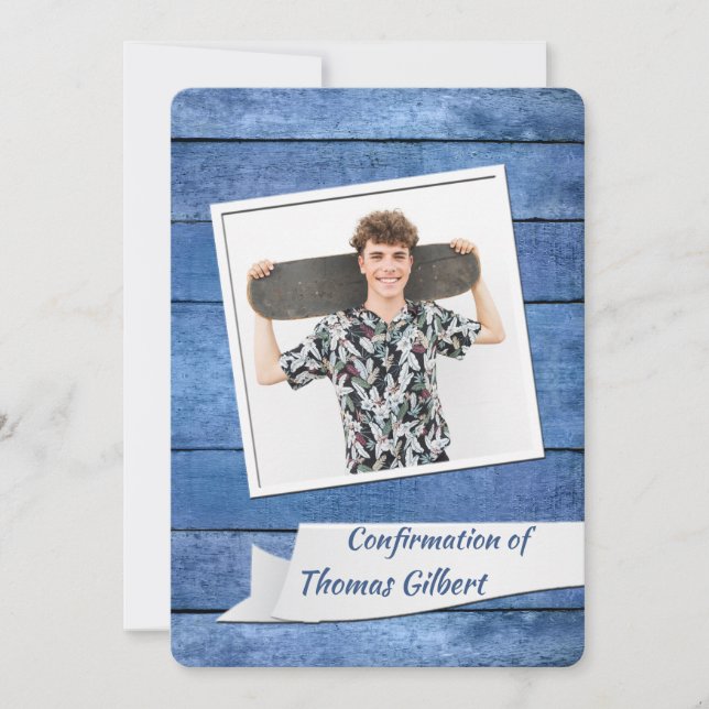 Rustic Blue Photo Confirmation-inbjudan Inbjudningar (Framsida)