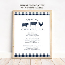 Rustic Blue Play Namnteckning Bröllop Cocktail-tec Poster