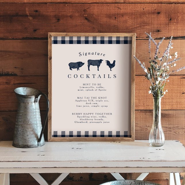 Rustic Blue Play Namnteckning Bröllop Cocktail-tec Poster (Skapare uppladdad)