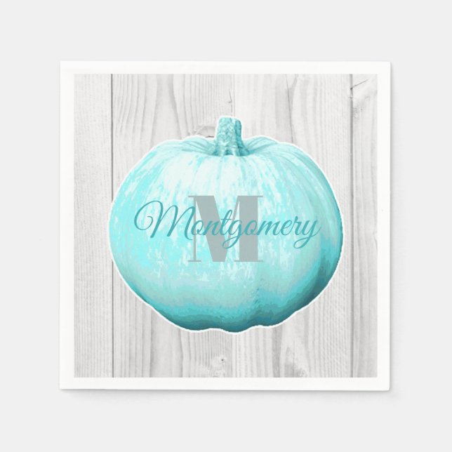 Rustic Blue Pumpkin & White Barn Wood | Anpassning Pappersservett (Framsidan)