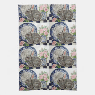 Rustic Blue Rabbit Bunny Dedham Land Kökshandduk