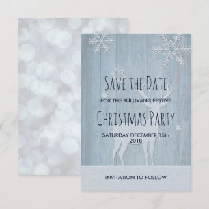 Rustic Blue Reindeer Jul Spara datumet Inbjudningar