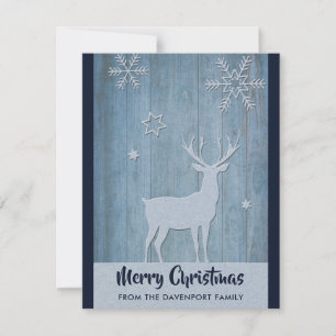 Rustic Blue Reindeer Land jul Julkort