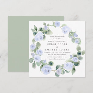 Rustic Blue Ro Blommigt Eucalyptus Bröllop Inbjudningar