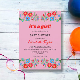 Rustic Blue Röd ros Blommigt Girl Baby Shower Inbjudningar