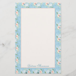 Rustic Blue Rosa Blommigt Shabby chic Personlig Brevpapper