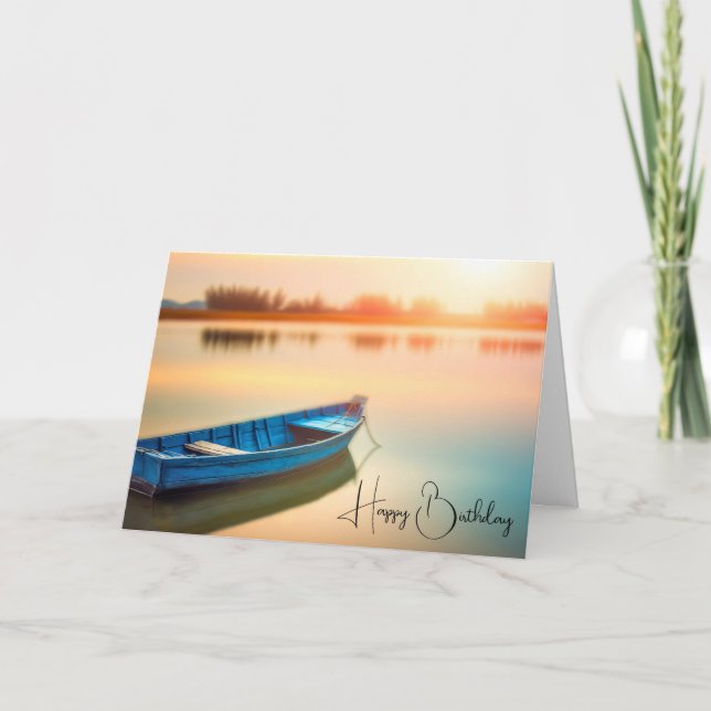 Rustic Blue Rowboat Birthday Kort (Framsida)