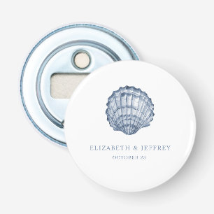 Rustic Blue Seashells Marine Ocean Beach Wedding Flasköppnare