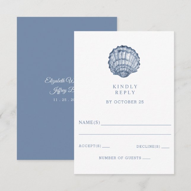 Rustic Blue Seashells Marine Ocean Beach Wedding OSA Kort (Fram/baksida)