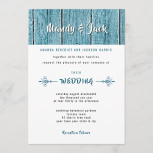 Rustic Blue Shiplap Wood Snyggt Modern Bröllop Inbjudningar