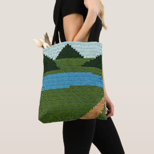 Rustic Blue Sjö Backe Grönt Artisan Crochet Print Tygkasse