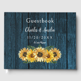 Rustic Blue Solros Bröllop Guest Bok