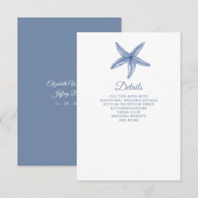 Rustic Blue Starfish Marine Ocean Beach Wedding Tilläggskort (Fram/baksida)