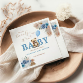 Rustic Blue Teddy Bear Baby Shower Florals Balloon Pappersservett