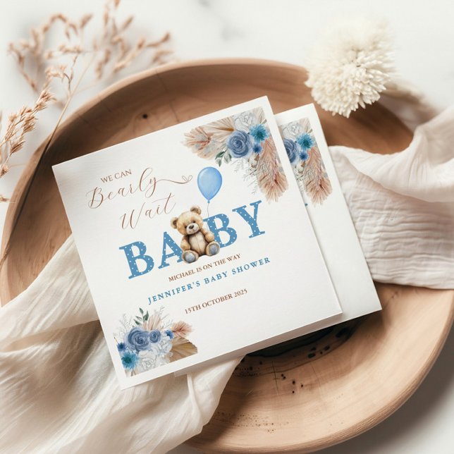 Rustic Blue Teddy Bear Baby Shower Florals Balloon Pappersservett (Skapare uppladdad)