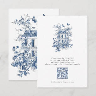 Rustic Blue Toile De Jouy QR Code Bröllop OSA Kort