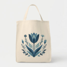 Rustic Blue Tulip Flower Folk Art Botanical Design Tygkasse