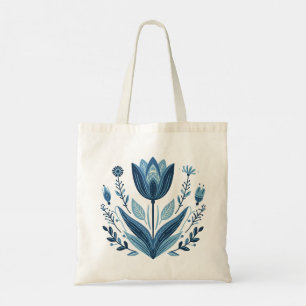 Rustic Blue Tulip Flower Folk Art Botanical Design Tygkasse