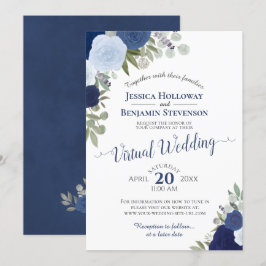 Rustic Blue Watercolor Floral Virtual Wedding Inbjudningar