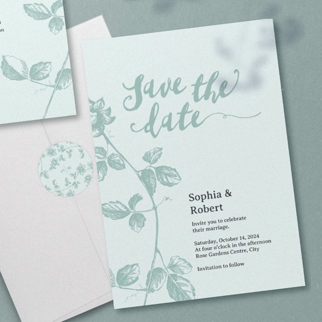 Rustic Blue Whimsical Blommigt Spara Datumet (Rustic Whimsical Floral Wedding Save the date)