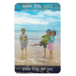 Rustic Blue White Beach Wood Text Photo Frame Magnet