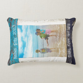 Rustic Blue White Beach Wood Text Photo Frame Prydnadskudde