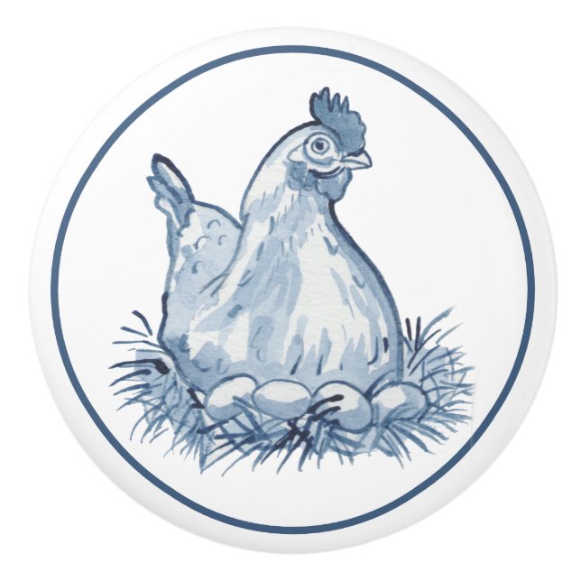 Rustic Blue & White Chicken Hen Eggs Land Cute Knopp (Framsidan)