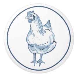 Rustic Blue & White Chicken Hen Land Delft Knopp