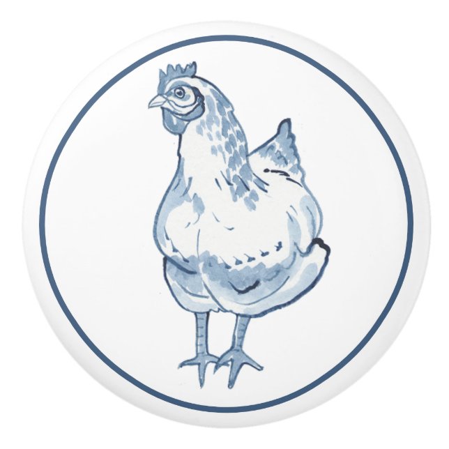 Rustic Blue & White Chicken Hen Land Delft Knopp (Framsidan)