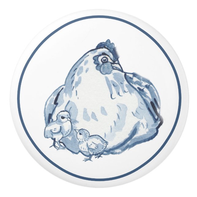 Rustic Blue & White Chicken Hen Land Delft Knopp (Framsidan)