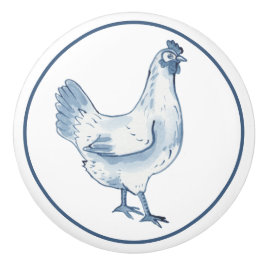 Rustic Blue & White Chicken Hen Land Delft Knopp