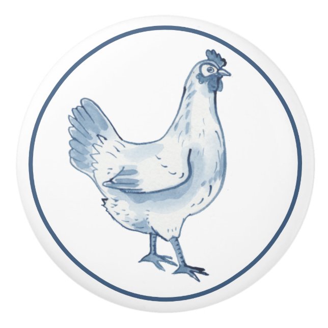 Rustic Blue & White Chicken Hen Land Delft Knopp (Framsidan)