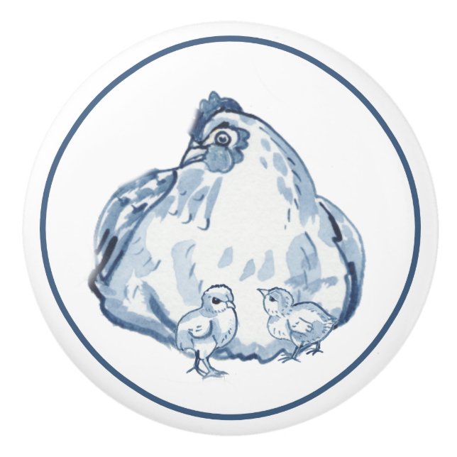 Rustic Blue & White Chicken Hen Land Delft Knopp (Framsidan)